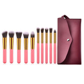 10 Pcs Makeup Brushes Set For Travel Set Synthesized White Glod With Bag